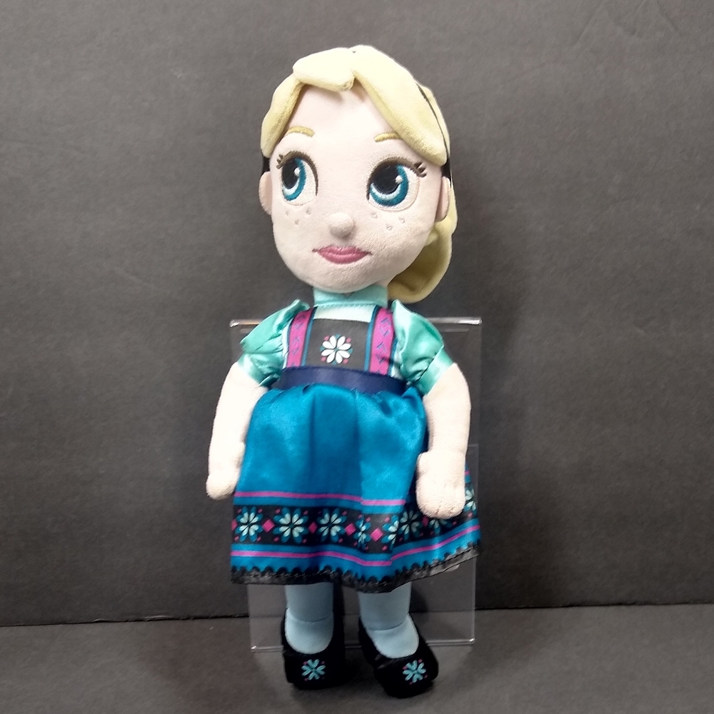 Disney Animators Collection 14"t Frozen Elsa Plush Doll Blonde Hair Blue Dress
